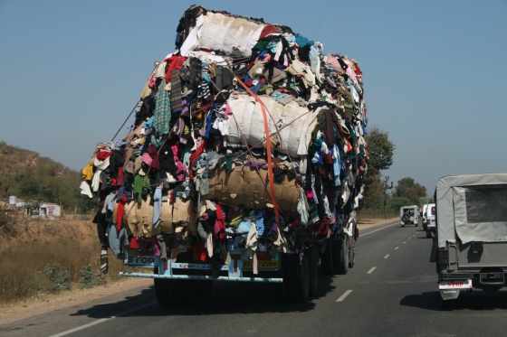 truck loaded and loaded with cloths